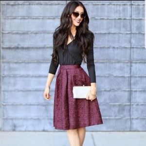 Burgundy Pleated A-Line Skirt